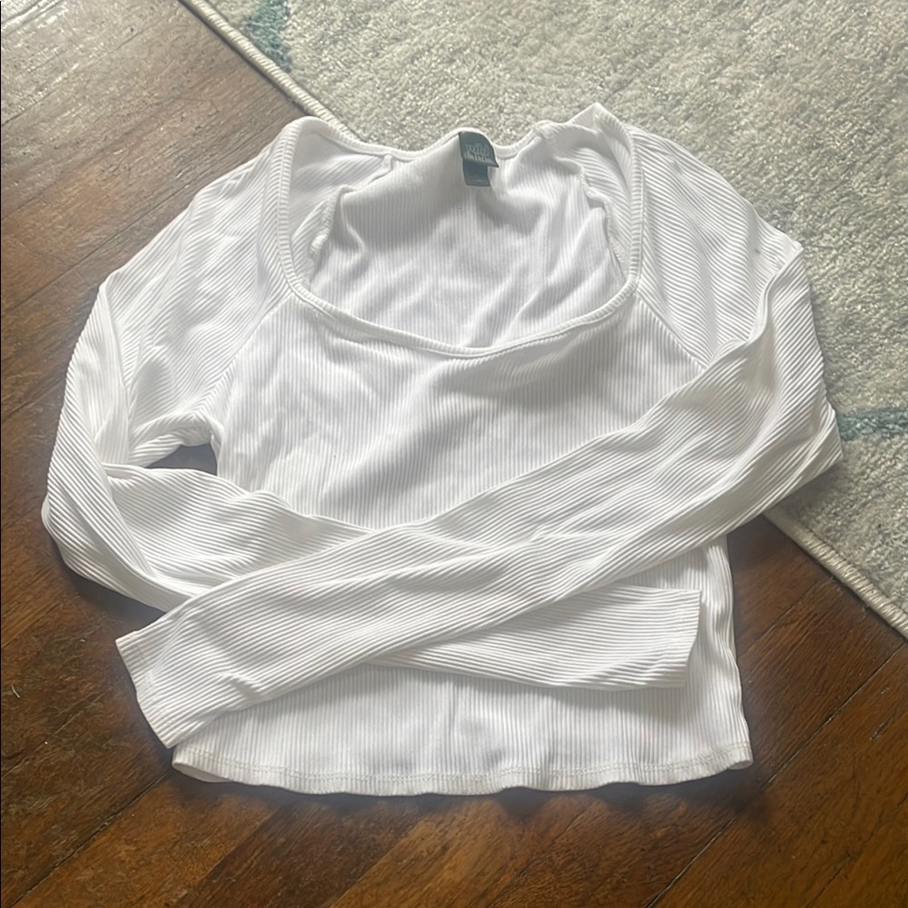 White Ribbed Long Sleeve Top